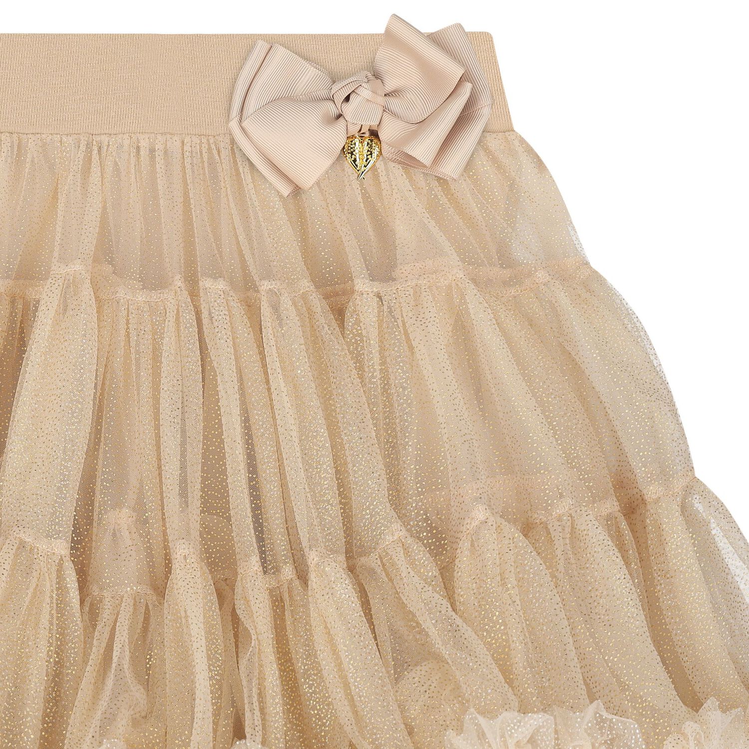 Girls Beige & Gold Tule Skirt, 14, hi-res image number null