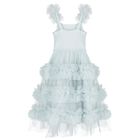 Girls Blue Diamante Tulle Dress, 1, hi-res