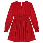 Girls Red Ruffle Plissé Dress , 1, hi-res