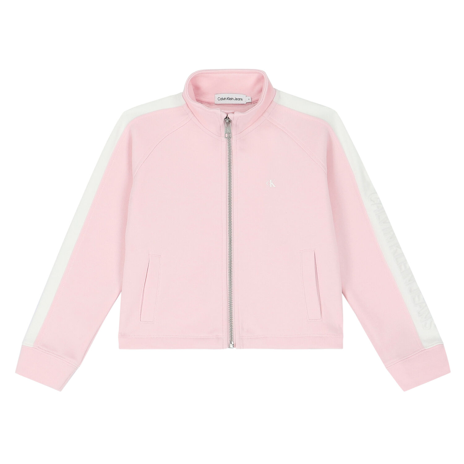Girls Pink & White Logo Zip Up Top, 1, hi-res