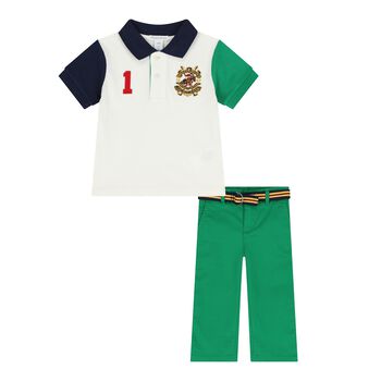Baby Boys White & Green Logo Trousers Set