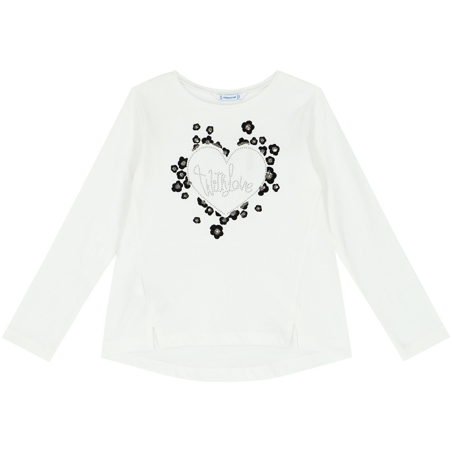 Girls Ivory Heart Long Sleeve Top, 1, hi-res