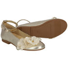 Girls Gold Floral Ballerina Shoes, 1, hi-res