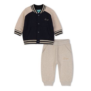 Younger Boys Beige & Navy Blue Tiger Logo Tracksuit