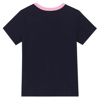 Girls Navy Logo Cotton T-Shirt