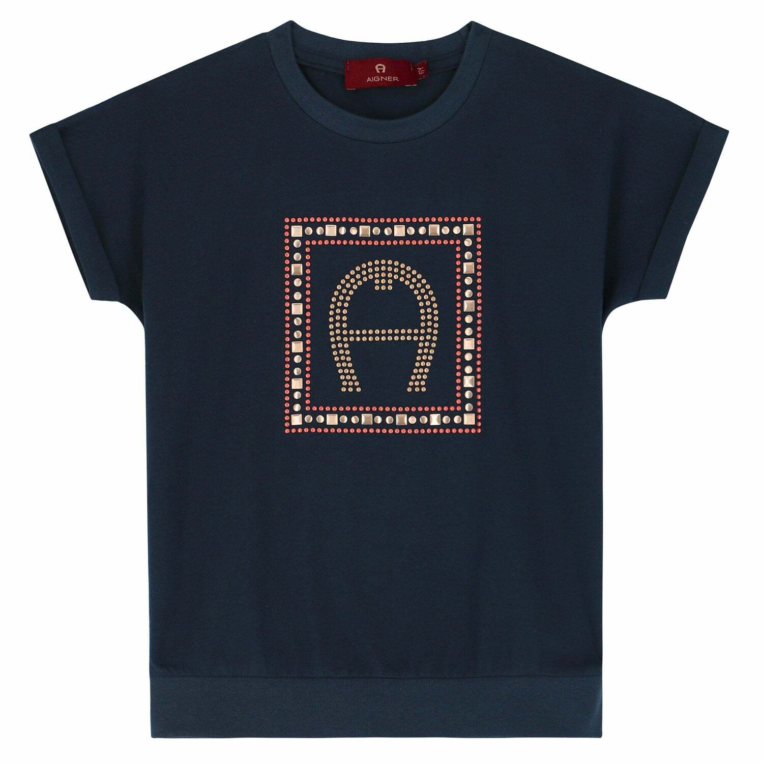 تيشيرت بالشعار باللون الكحلى للبنات, 1, hi-res