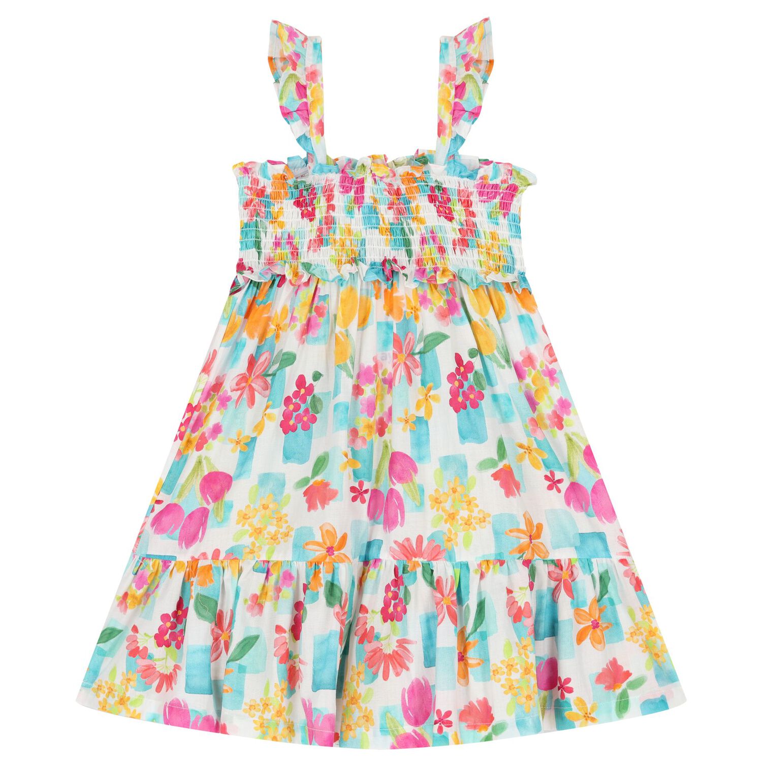 Girls White, Blue & Pink Floral Dress Set, 3, hi-res image number null