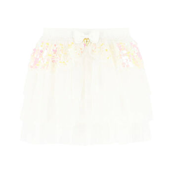 Girls White Sequin Tulle Skirt
