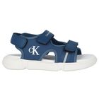 Boys Blue & White Logo Sandals, 1, hi-res