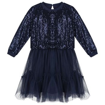 فستان تول مزين باللون  االكحلي للفتيات