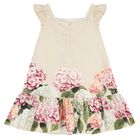 Girls Beige Floral Striped Dress, 1, hi-res
