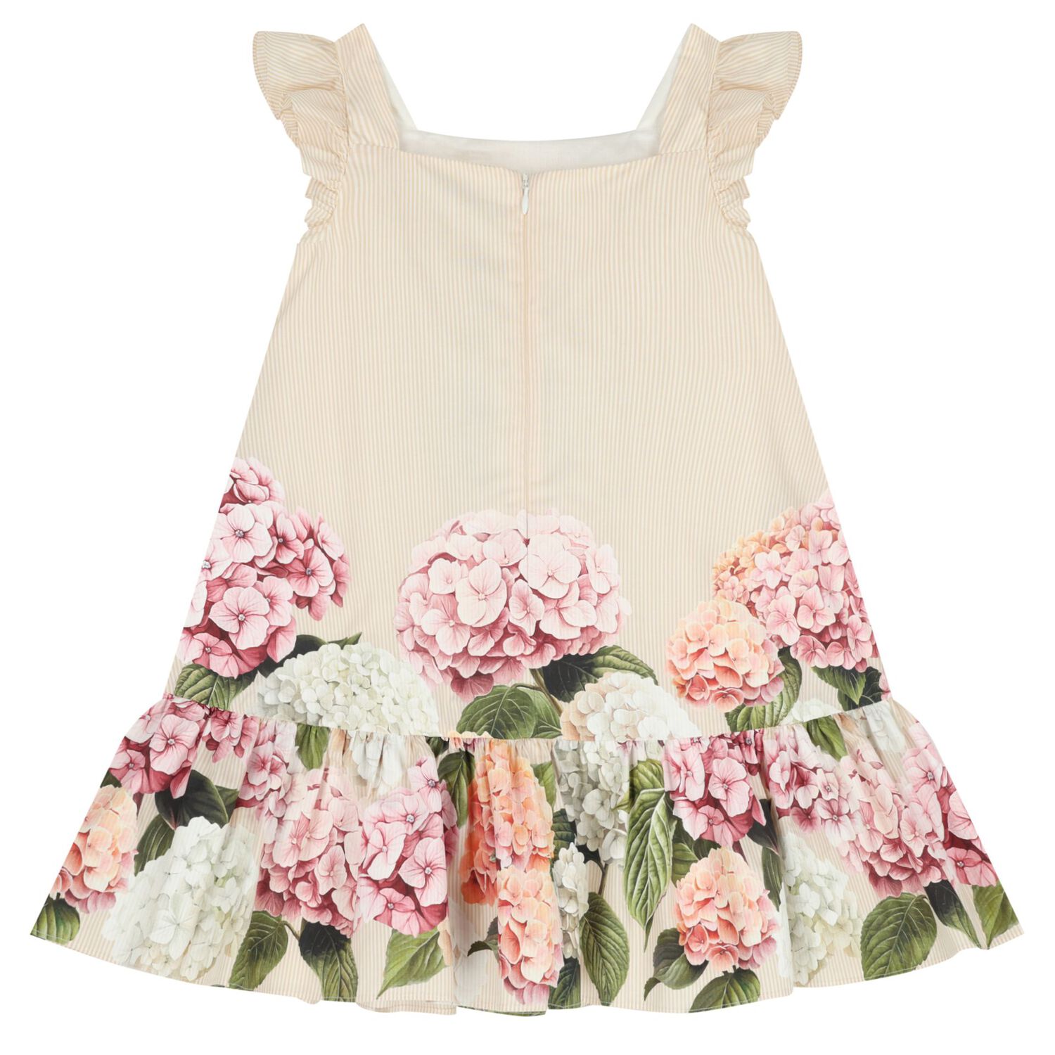 Girls Beige Floral Striped Dress, 1, hi-res