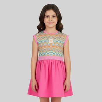 Girls Pink Logo Crochet Dress