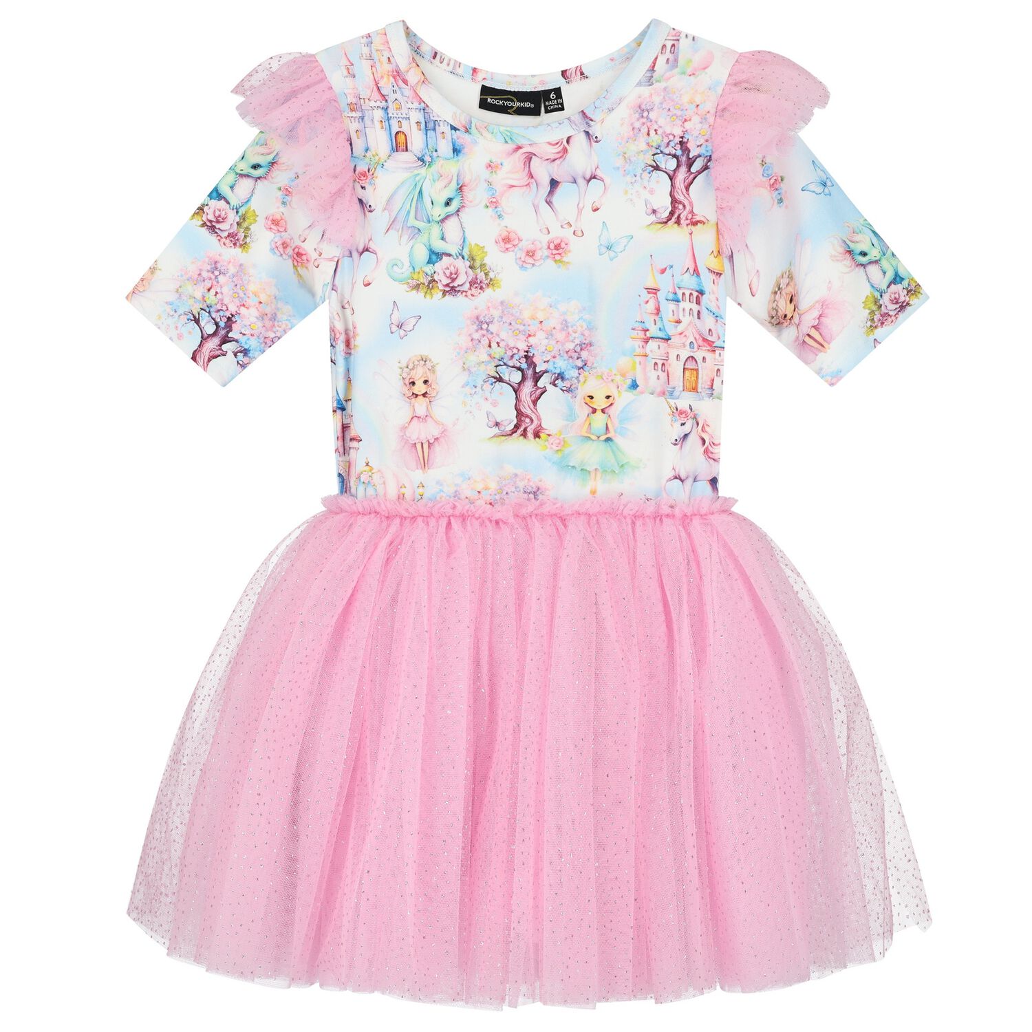 Girls Pink Unicorn Tulle Dress, 1, hi-res image number null