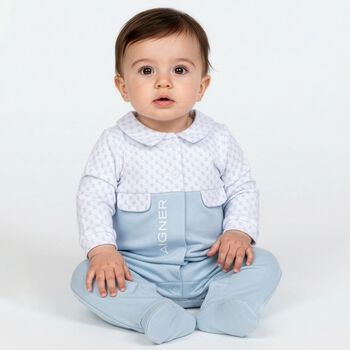 Baby Boys White & Blue Logo Babygrow
