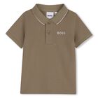 Younger Boys Taupe Logo Polo Shirt, 3, hi-res