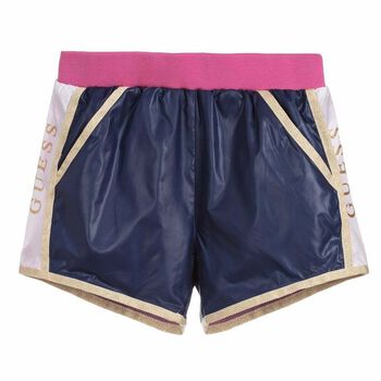 Girls Navy & Pink Logo Shorts