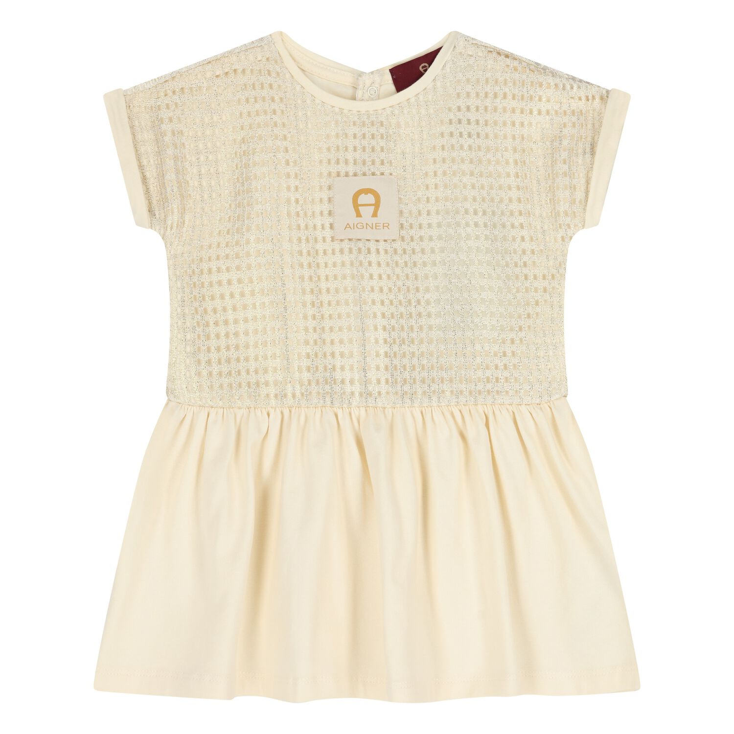 Younger Girls Ivory & Gold Logo Dress, 1, hi-res
