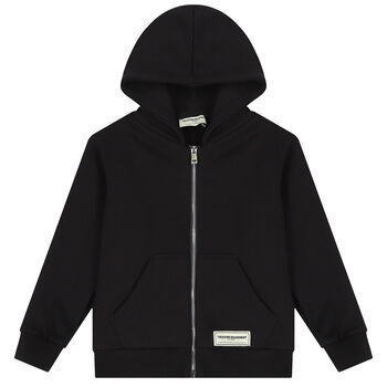 Black Logo Hooded Zip Up Top