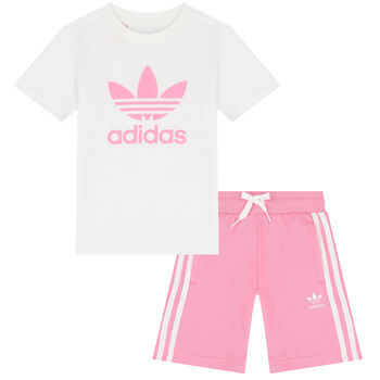 Girls White & Pink Logo Shorts Set