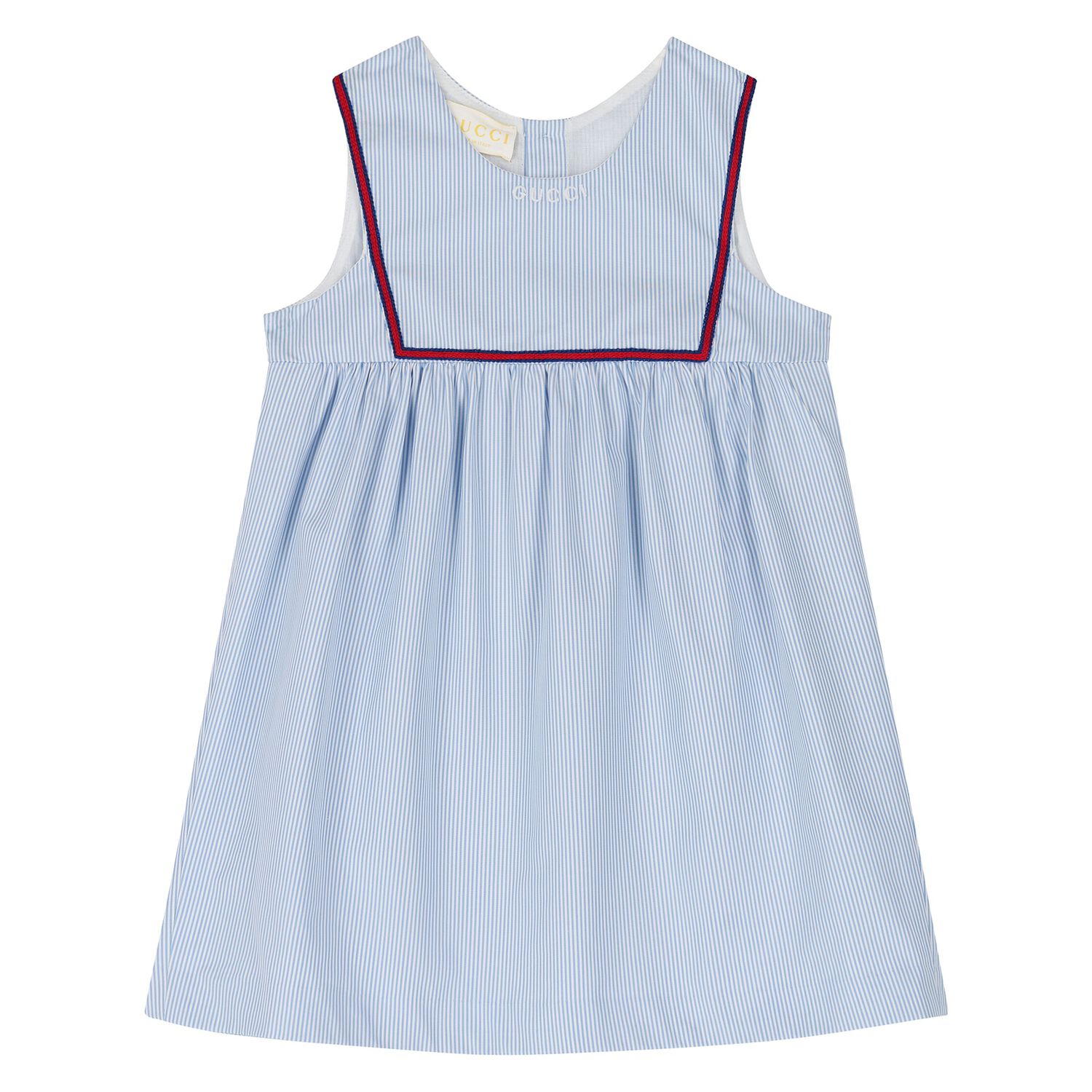 Younger Girls Blue & White Striped Logo Dress, 1, hi-res
