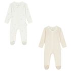 White & Beige Babygrows ( 2 Pack ), 6, hi-res