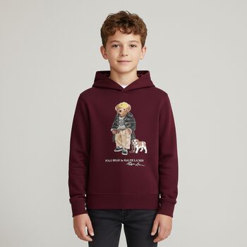 Boys Burgundy Polo Bear Logo Hooded Top, 1 Boys Burgundy Polo Bear Logo Hooded Top