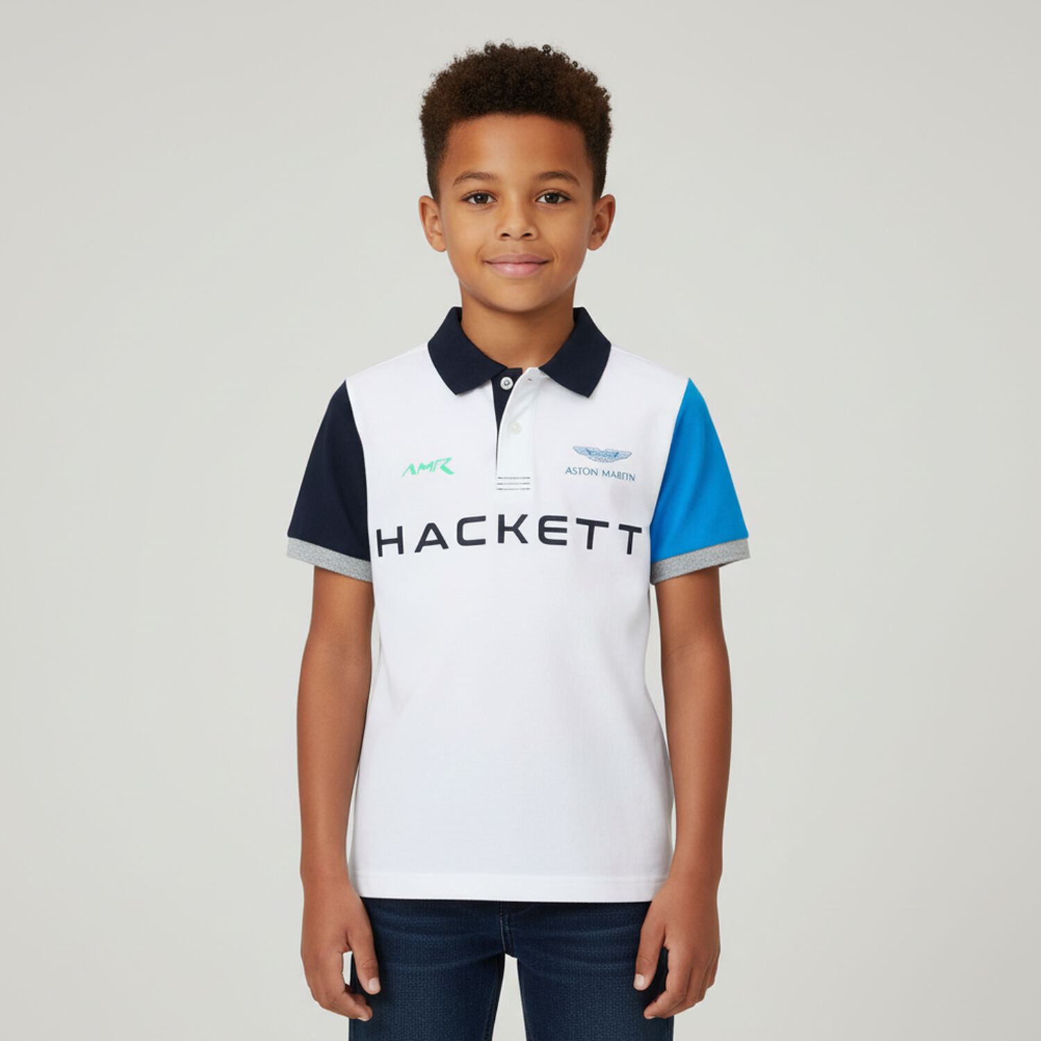 Boys White & Grey Logo Polo Shirt, 1, hi-res