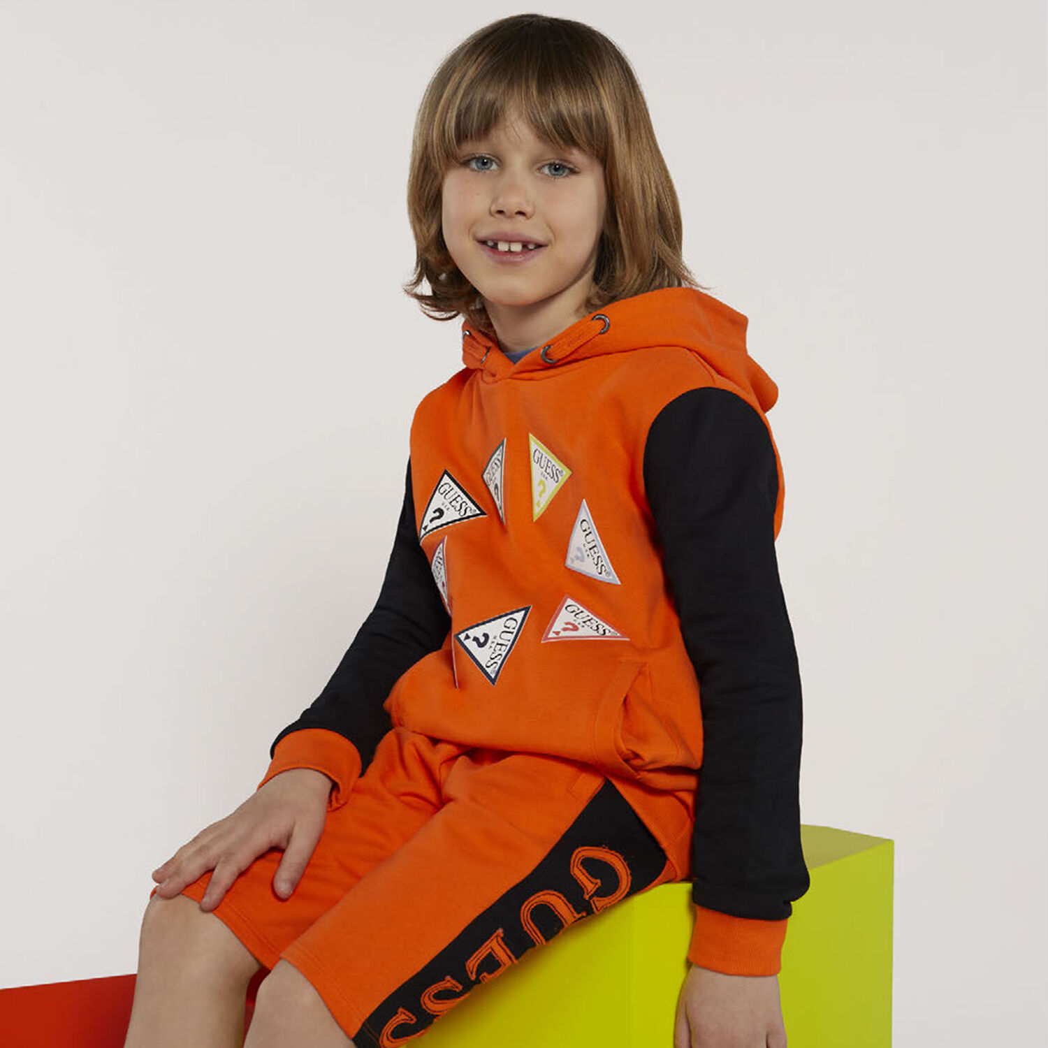 Boys Orange & Black Logo Shorts, 2, hi-res image number null