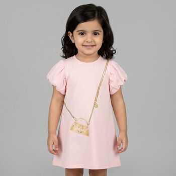 Younger Girls Pink Bag Logo Dress