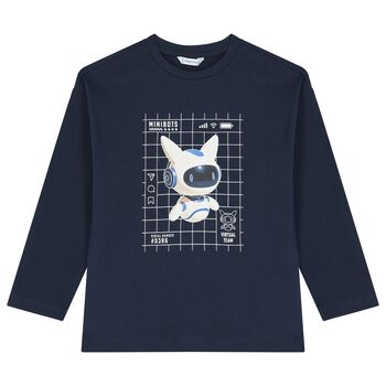 Boys Navy Blue Glow In The Dark Robot Long Sleeve Top