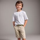 Boys Beige Logo Shorts, 1, hi-res