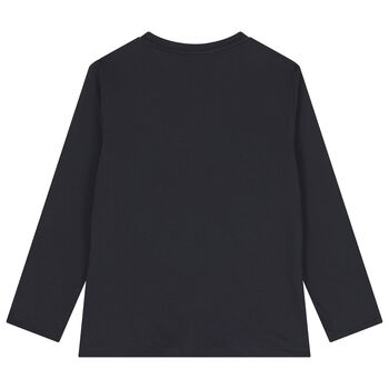 Boys Navy Blue Logo Long Sleeve Top