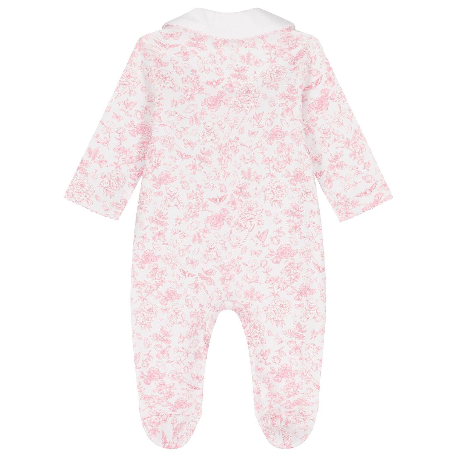 Baby Girls White & Pink Toile de Jouy Babygrow Set, 1, hi-res image number null