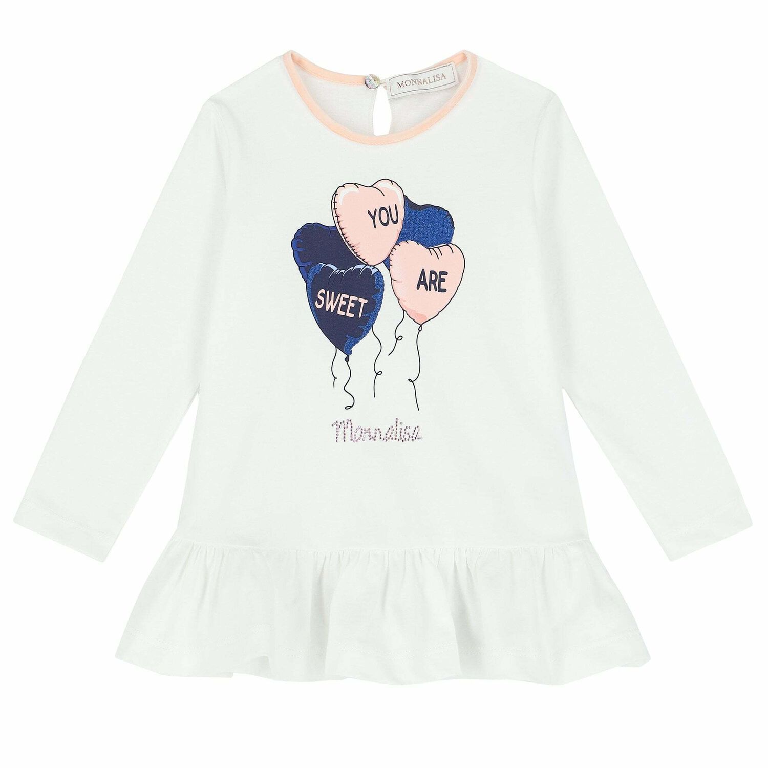 Younger Girls Ivory Balloon Long Sleeve Top, 1, hi-res