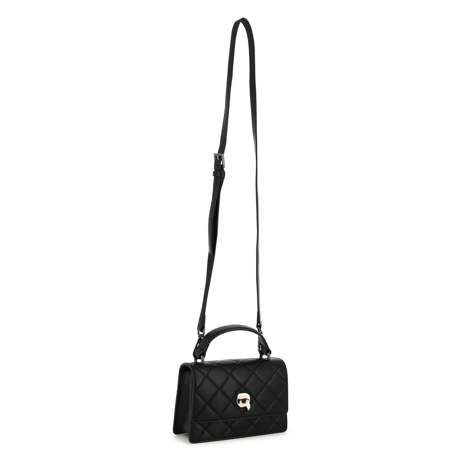 Girls Black Ikonik Karl Quilted Handbag ( 18cm ), 1, hi-res