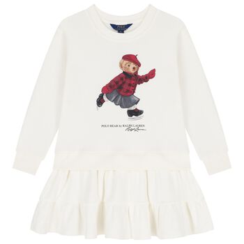 Girls Ivory Polo Bear Sweatshirt Dress