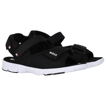 Boys Black Logo Sandals