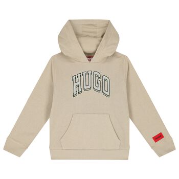 Boys Beige Logo Hooded Top
