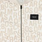 Boys White & Beige Logo Hooded Zip Up Top, 1, hi-res
