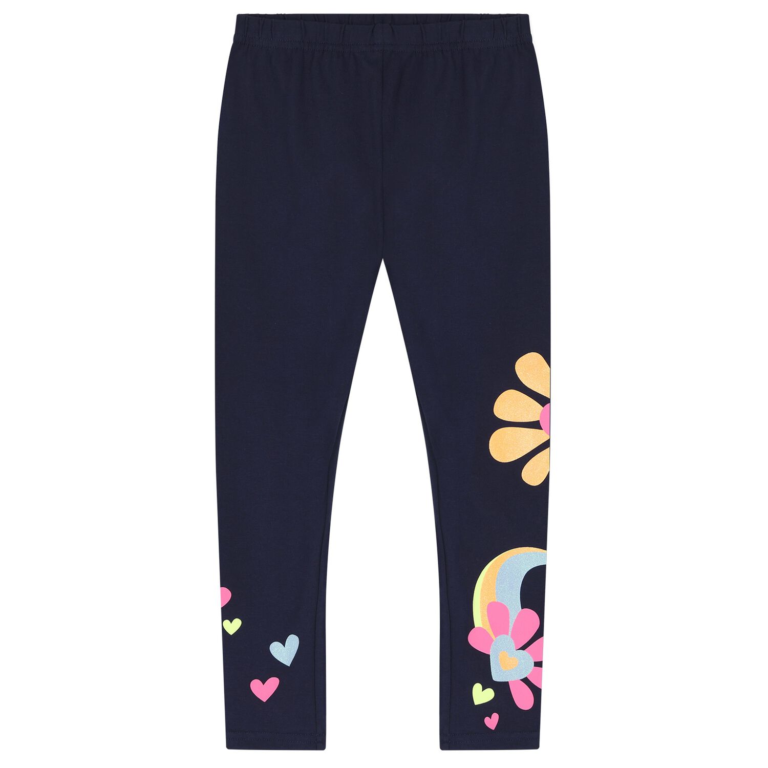 Girls Navy Blue Flower Leggings, 1, hi-res