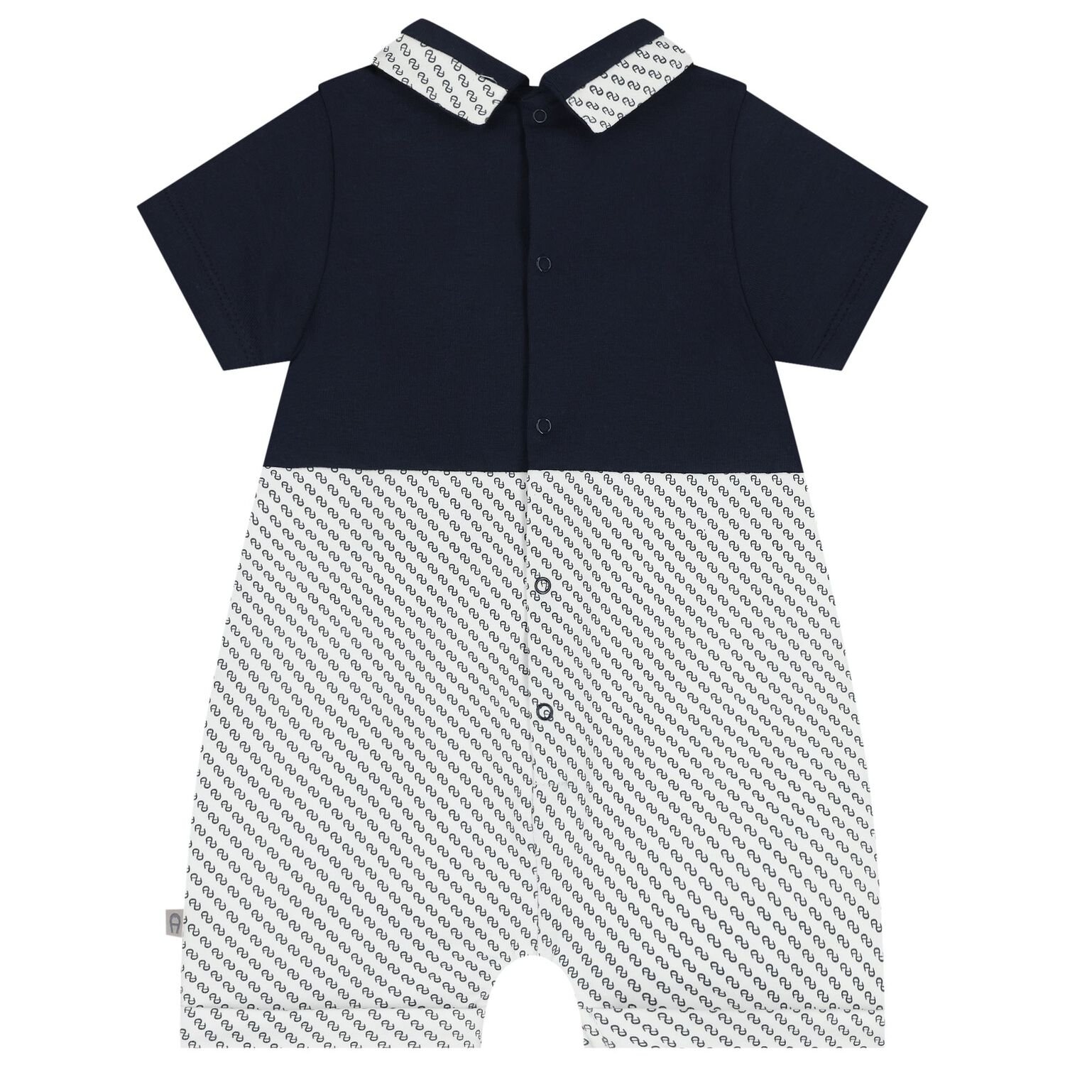 Baby Boys Navy Blue & White Logo Romper, 1, hi-res