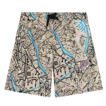 Boys Beige Abstract Swim Shorts