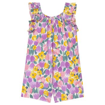 Younger Girls Purple & Yellow Floral Jumpsuit