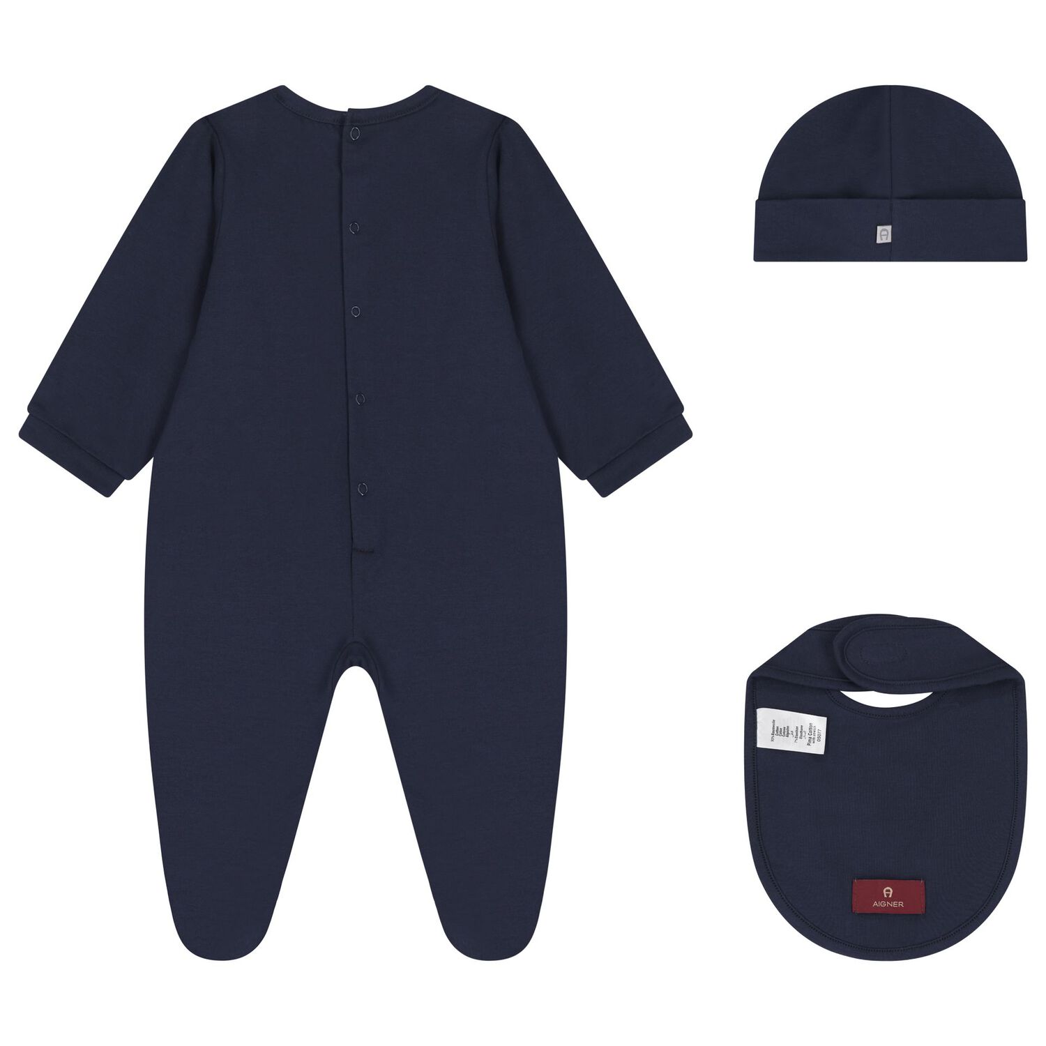 Baby Boys Navy Blue & Gold Babygrow, Hat & Bib Gift Set, 1, hi-res image number null