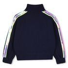 Girls Navy Blue Sequin Zip Up Top, 1, hi-res