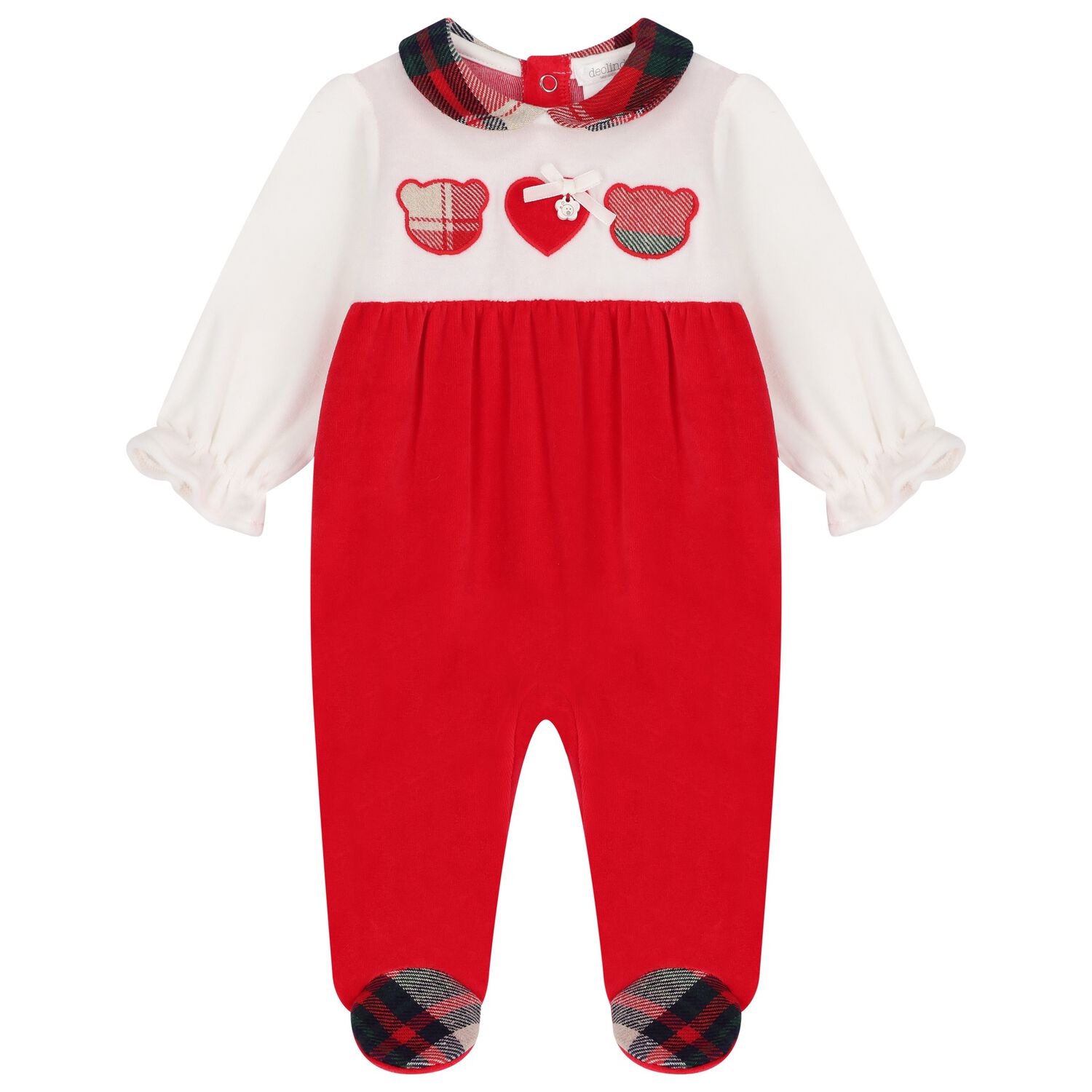 Baby Girls Ivory & Red Tartan Babygrow, 1, hi-res