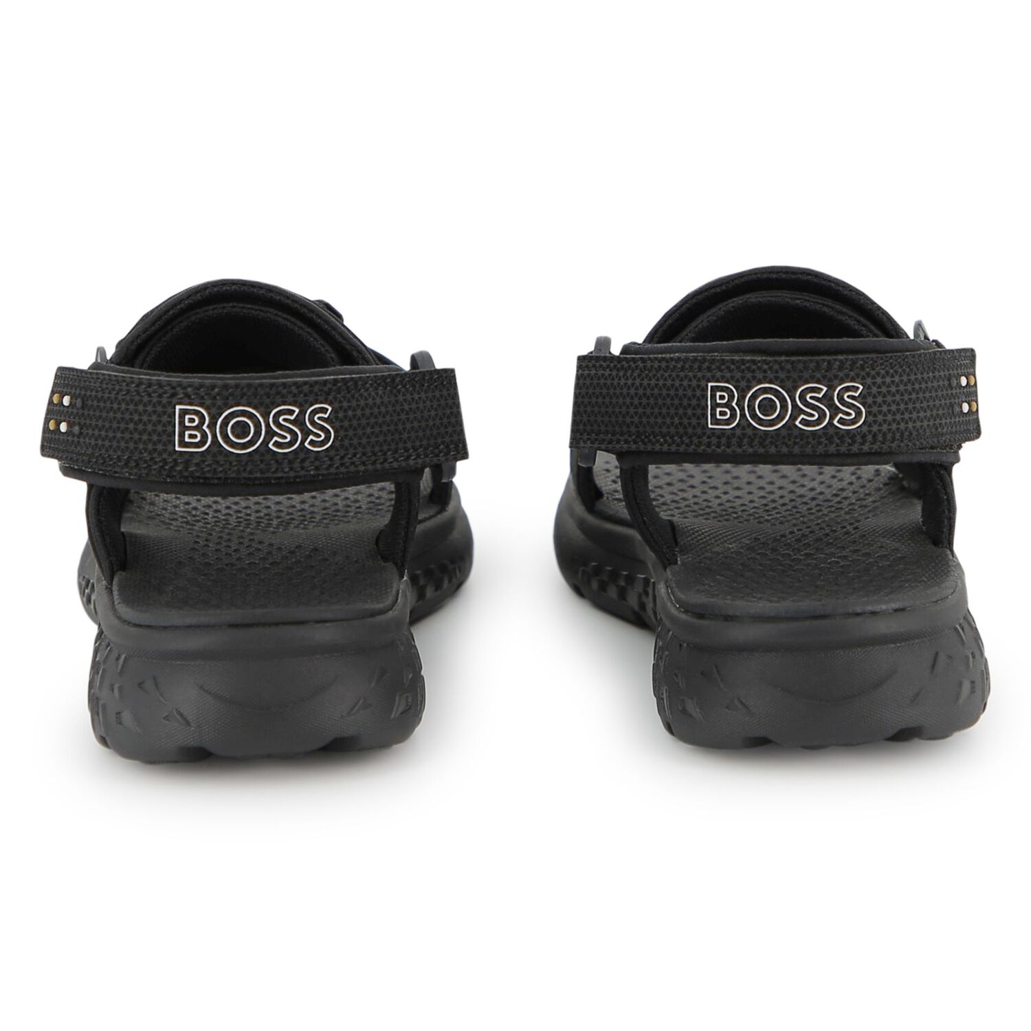Boys Black Logo Sandals, 1, hi-res