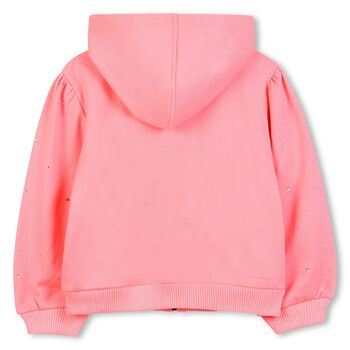 Girls Pink Logo Hooded Zip Up Top