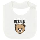 White Teddy Bear Logo Hat & Bib Baby Gift Set, 1, hi-res